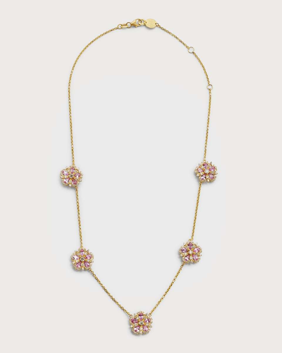Jasmine Bloom 5-Station Small Pink Sapphire and White Diamond Necklace